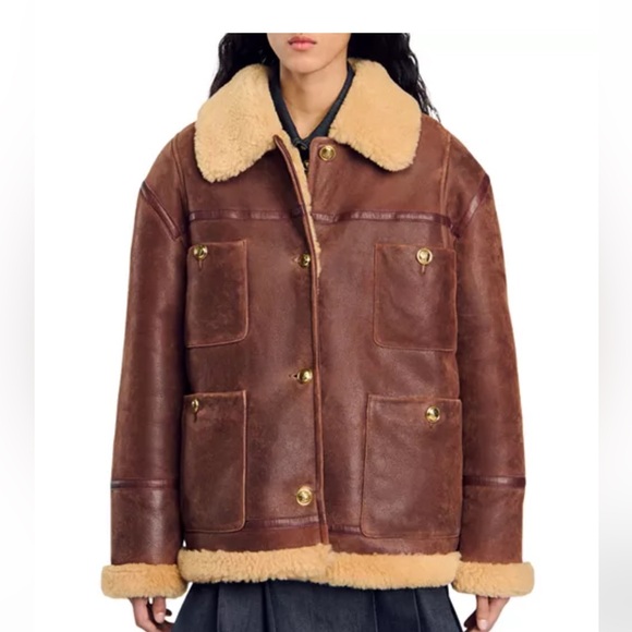 Sandro Chicago Leather and Shearling Jacket